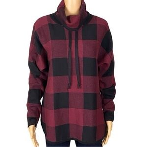 ADRIENNE VITTADINI Burgundy & Black Buffalo Plaid Cowl Neck Sweater Medium EUC